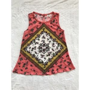 Umgee USA Womens Small Oversize Tank Top Blouse Floral Geometric